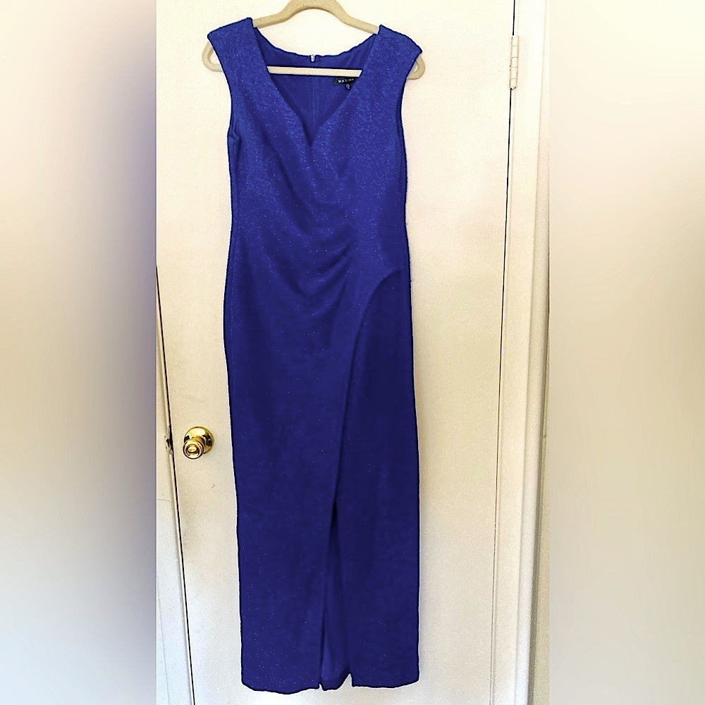 Marina Glitter Blue Gown Long V Neck Size 10